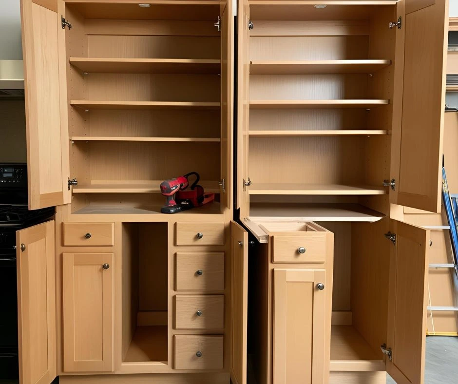 Remove the hardware and separate the cabinets